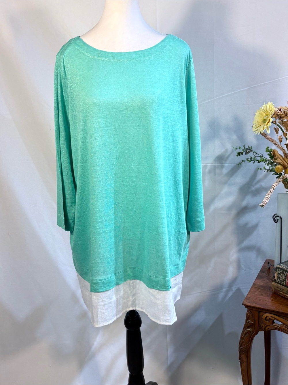 💥NWOT J.Jill Love Linen Turquoise White Layered Tunic Top 100% Linen XL💚 - Picture 10 of 10